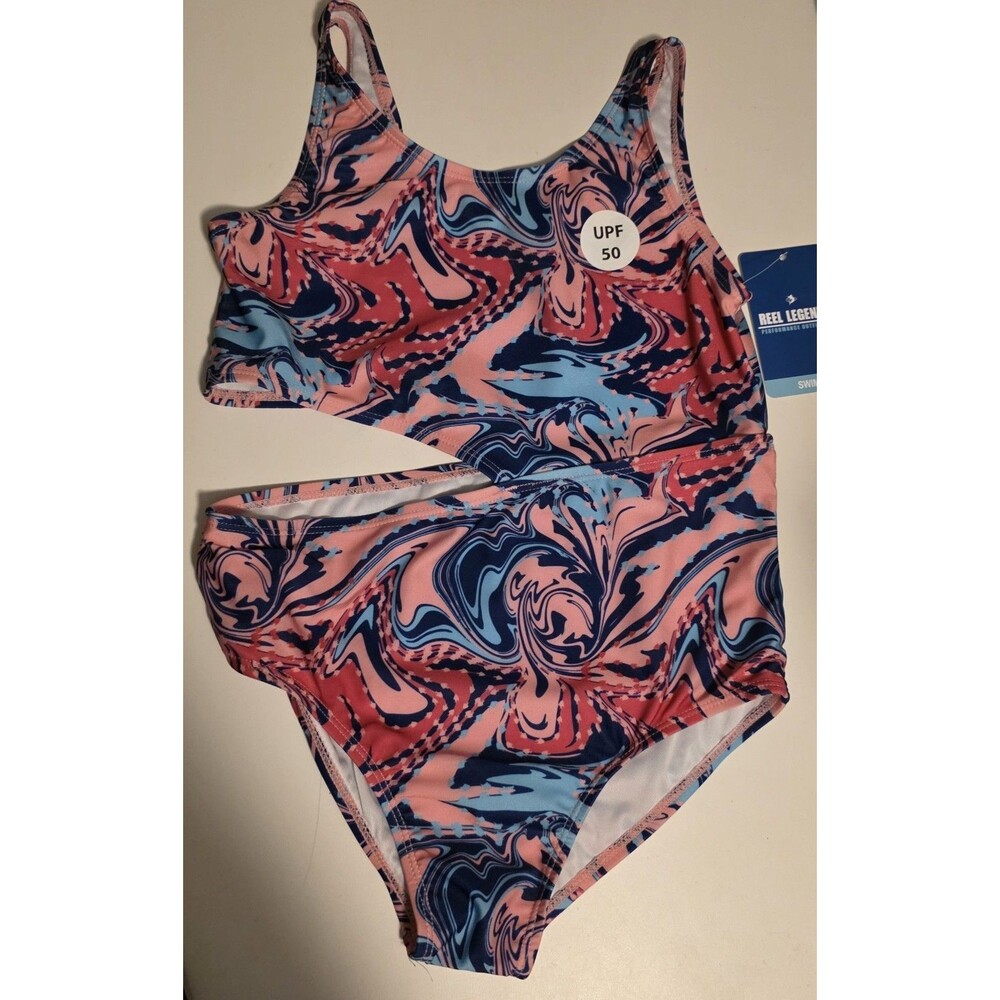 Reel Legends Girls Swim Suit 1pc - Swirls - UPF 50 - NWT